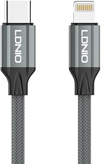 LDNIO LC441I USB-C to Lightning Cable 1M, 30W PD Fast Charging & Data Transfer, Durable Cord with Overheating Protection for iPhone & iPad – Gray