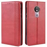 HualuBro Handyhülle für Motorola Moto G7 Power Hülle, Retro Leder Stoßfest Klapphülle Schutzhülle Handytasche LederHülle Flip Hülle Cover für Motorola Moto G7 Power Tasche, Rot