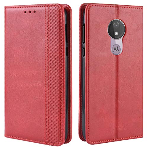 HualuBro Motorola Moto G7 Power Case, Moto G7 Supra Case, Moto G7 Optimo Maxx Case, Magnetic Full Body Shockproof Flip Leather Wallet Case Cover with Card Holder for Moto G7 Power Phone Case (Red)