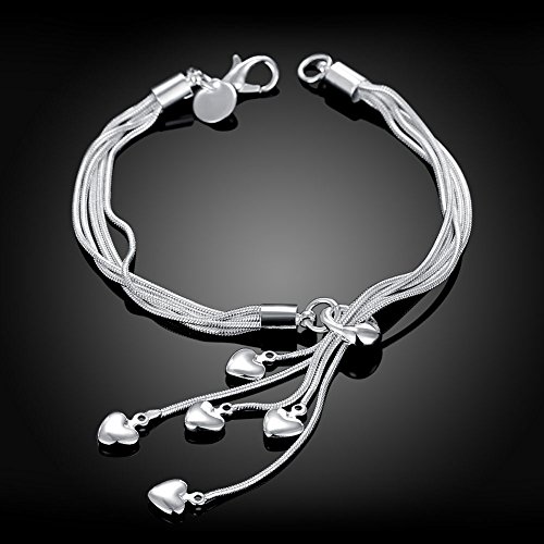 Lingduan Romantic 925 Sterling Silver Multiple Hearts Link Chain Bracelet Plated Infinity Endless Love Symbol Charm Adjustable Bracelet For Woman #TOP3