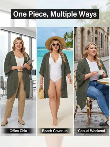 Image of DOLNINE Plus-Size-Cardigan for Women Short Sleeve Lightweight Summer Kimono Cardigan Casual Loose Beach Cover Up