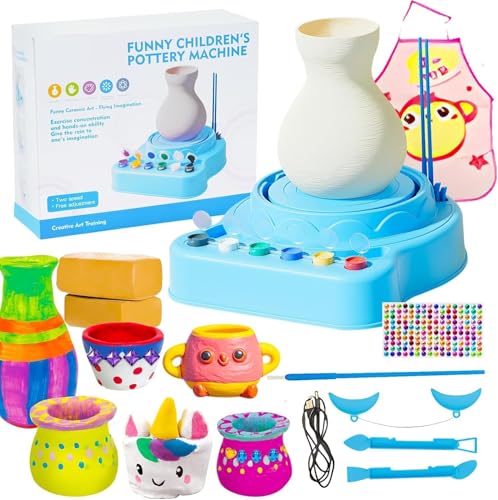 Pottery Wheel for Kids - Complete Art Supplies Arts & Crafts Kit Pottery Painting Kit Montessori Toys Party Favors Birthday Gift and Prize for Boys and Girls Ages3 4 5 6 7 8 9 10 11 12+