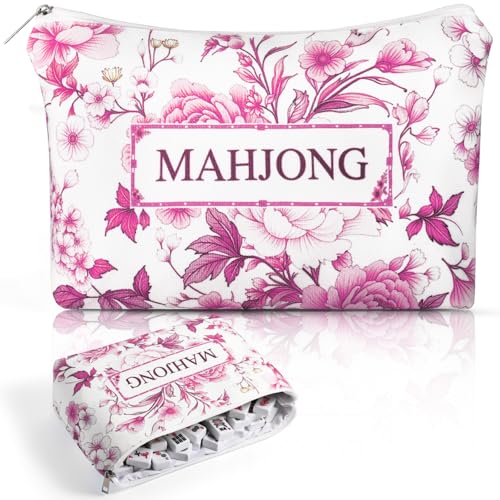 Bolsa para fichas de Mahjong con cierre rosa