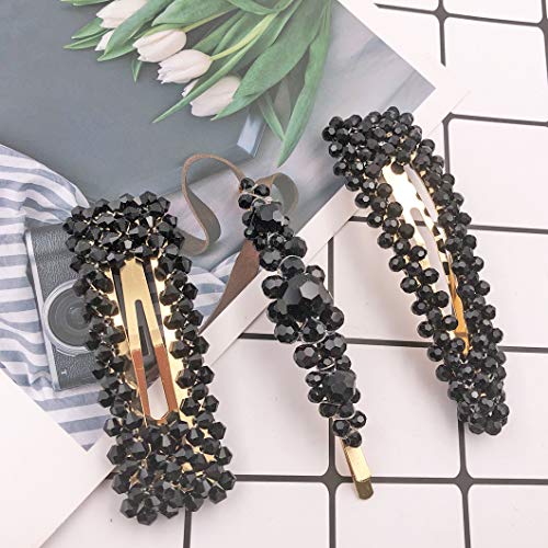 Crystal Hair Barrettes Fashion Geometric Snap Rhinestone Hair Clips For Women And Ladies Hair Accessories ( Black / 3 Pcs ) #TOP2