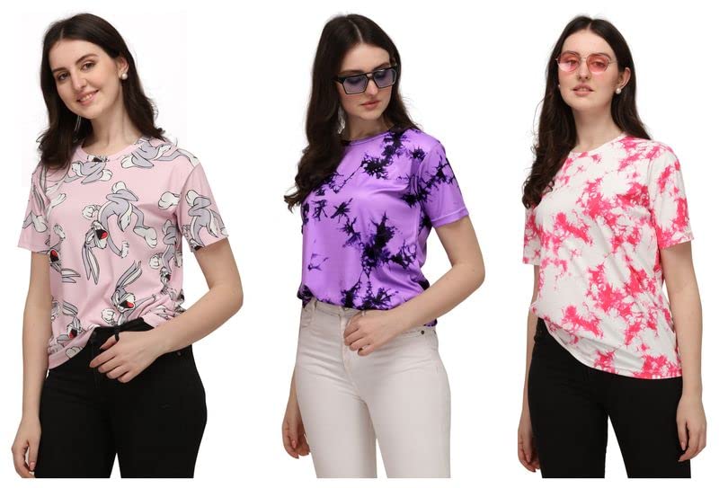 Image of Women Lycra Half Sleeve Office Wear, Casual Wear, Shirt- T(Pack -3)