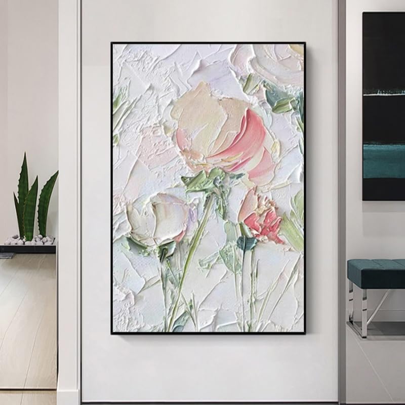 Peinture à l'huile sur toile poétique aux roses, œuvre d'art peinte à la main pour chambre