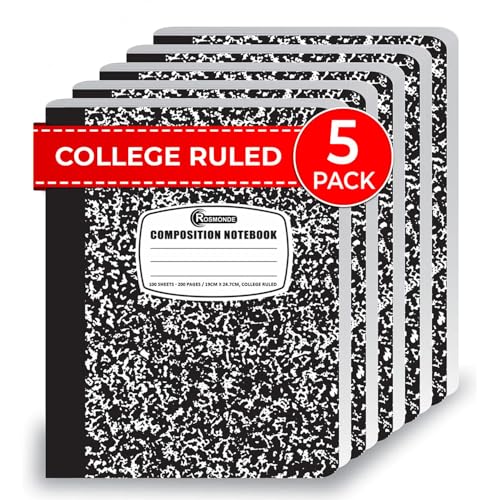 Rosmonde College Ruled Composition Notebooks 5 Pack, 200 Pages (100...