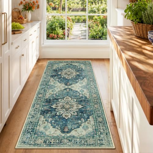 RELEANY Washable Area Rug, Runner 2'x6', Blue/Vintage Dark Blue