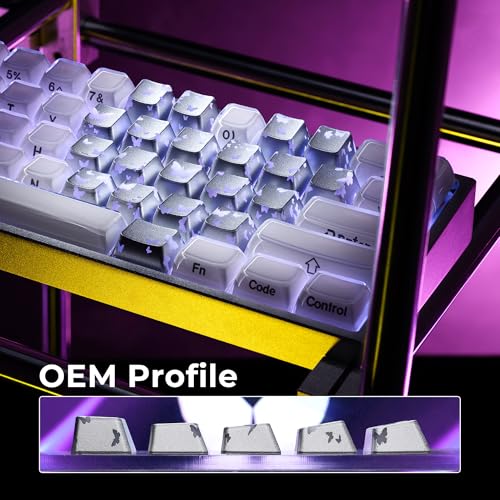 Image of HITIME XVX Butterfly Shine Through Keycaps, Love Theme Cute Custom Keycaps, Blank OEM Profile IMD Translucent Keycap, Anime Style, for MX Switches Mechanical Keyboard, Silver(Only 21 Keys