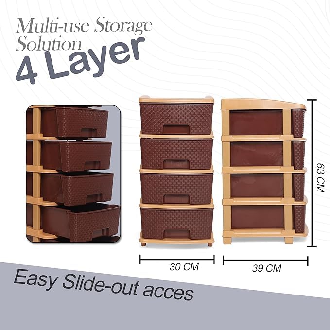 Image of KITCHIVO Plastic Modular Drawer Storage Chest Of Drawers Organizer Storage Box, Large Stomo Racks For Multipurpose Anti-slip Shoes Organizers (Brown, 4 Layer)