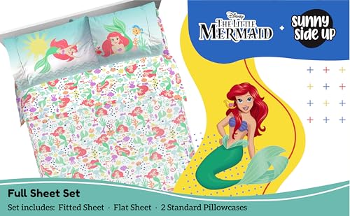 Image of Sunny Side Up Disney The Little Mermaid Full Sheet Set - 4 Piece Kids Bedding Set Includes Pillow Cover - Super Soft Ariel Microfiber Sheets