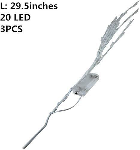 Miniatura 5 de Aohhy Luces de rama de árbol, luces festivas, 3 unidades, 29.5 in, luces de ramita LED, funciona con pilas, luces decorativas, color blanco