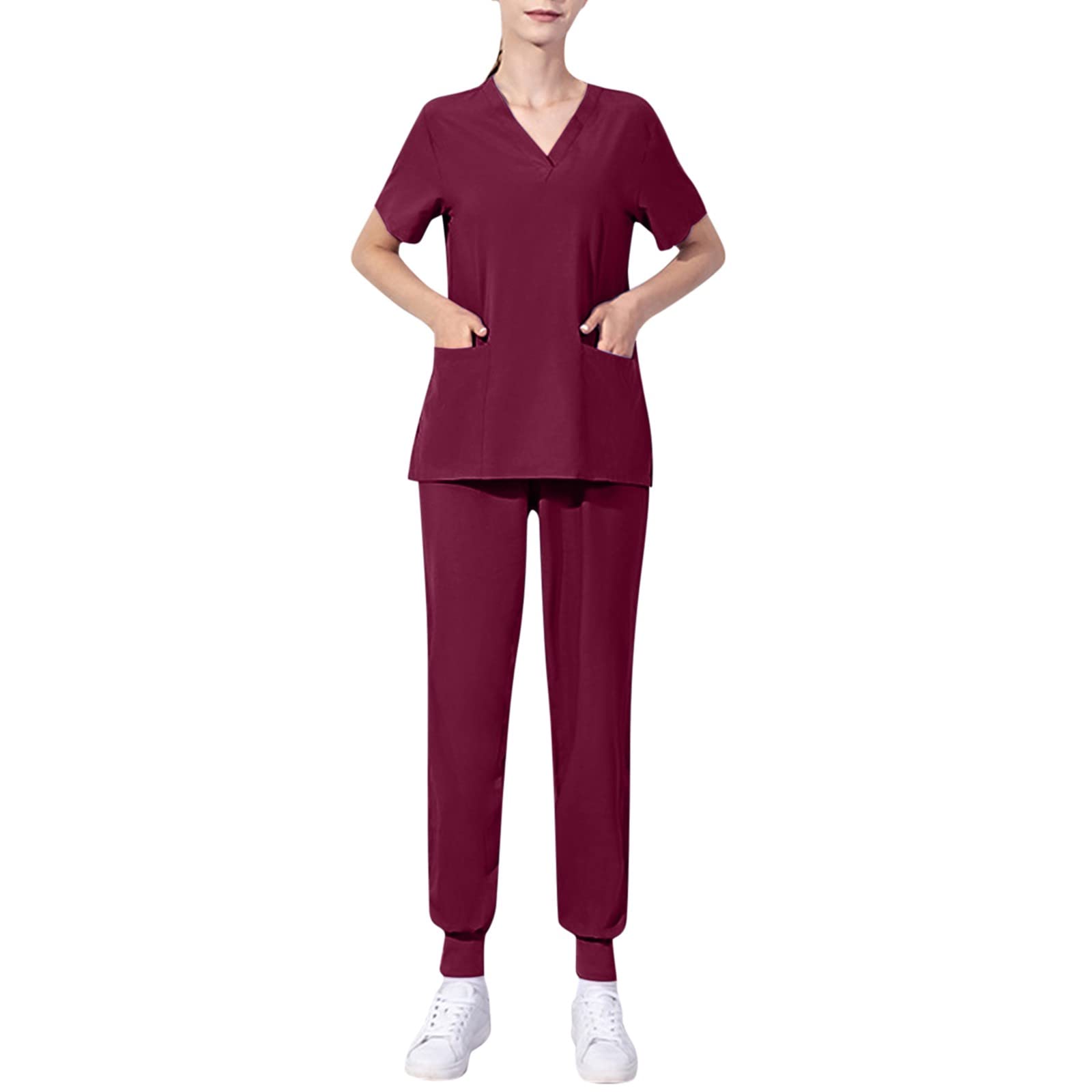 Zweiteiler Damen Schrubb Set Pflege Kleidung Damen Oberteil und Hose Kasack Damen Krankenschwester Krankenhaus Berufskleidung Medizinische Uniform Schlupfkasack Altenpflege Krankenpflege
