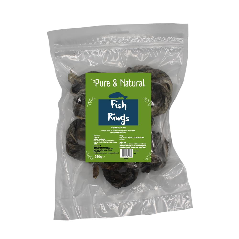 Pure & Natural Whitefish Rings 250g, 100% Air Dried Fish Skin for Dogs 250g, Grain Free Dog Treats and Natural Dog Chews with Omega 3 for Dogs