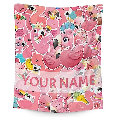 Personalized Flamingo Blanket Gifts with Name - 40x50 Inches Cute Throw for Women & Girls - Pink Soft Fuzzy Blankets for Bed, Couch & Living Room