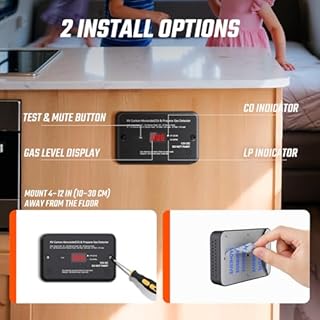 RV Carbon Monoxide & Propane Gas Alarm, Dual CO/LP Detector with Separate LCD Indicator Lights and Digital Display, 12V DC for RVs, Travel Trailer, Camper, Black