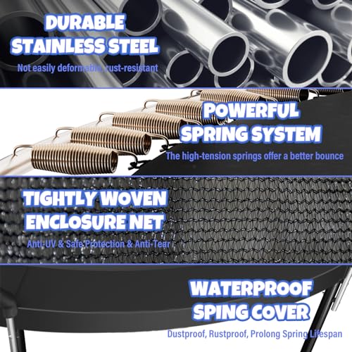 Kiivakii Trampoline 10FT 12FT 14FT 16 FT, Trampolines Outdoor for Kids and Adults, Recreational Trampolines with Basketball Hoop & Enclosure, ASTM Approval Round Trampoline for Backyard