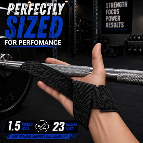 Image of Handler 23-Inch Weight Lifting Straps for Gym Workout - Wrist Support Wraps for Deadlifts, Calisthenics, Boxing & Strength Training - Non-Slip Grip, Neoprene Padded Gym Accessories for Men & Women (Black, 23 Inches)
