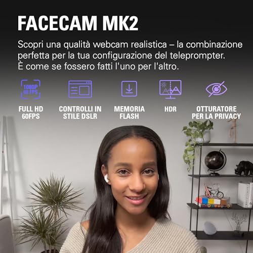 Prompter Camera Set - Teleprompter premium con webcam Full HD, compatibile con HDR, perfetto per streaming, presentazioni, videochiamate, compatibile con OBS, Zoom, Teams e funziona con PC/Mac - Hub USB - Immagine 2