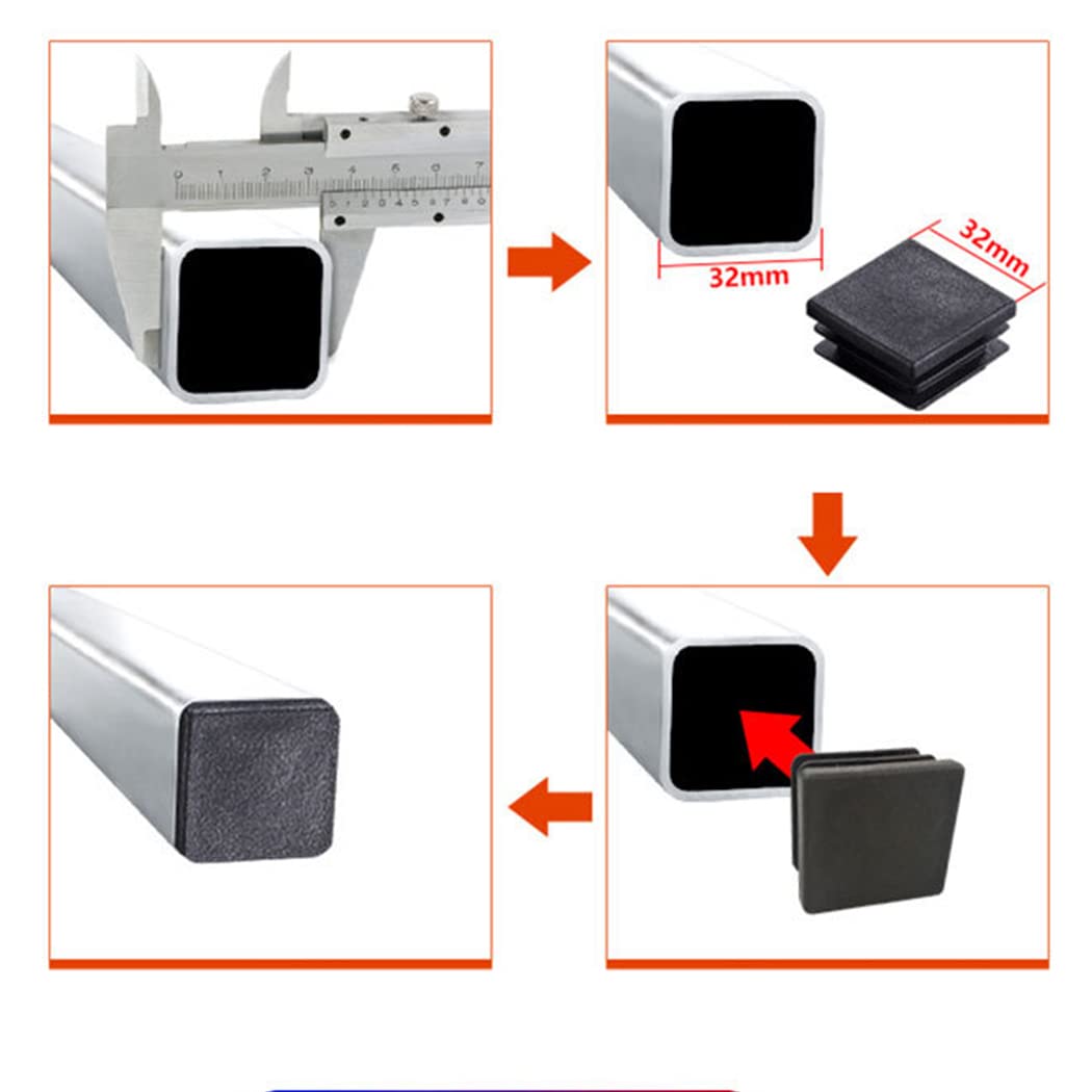 4 Tappi Antiscivolo Per Gambe Di Mobili - In Plastica Nera, 100x100 Mm, Per Tubi Quadrati