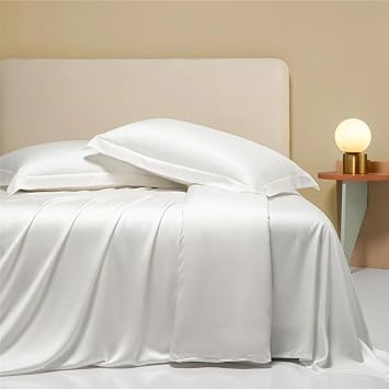 100% Silk Satin Sheets Queen Size Set 4 Pcs Silky and Luxuriously Soft Satin Bed Sheets Double Stitching Wrinkle Free,Bedding