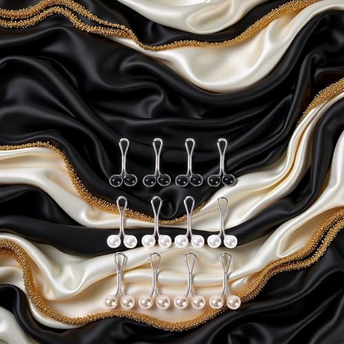 Image of 12Pcs Multicolor Headscarf Pearl Pins Clips U Shape Hijab Scarf Lady Muslim Scarf Shawl Clips Scarf Brooches Pin Jewelry Accessories(Black&White&Gold) Women's Brooches and Pins