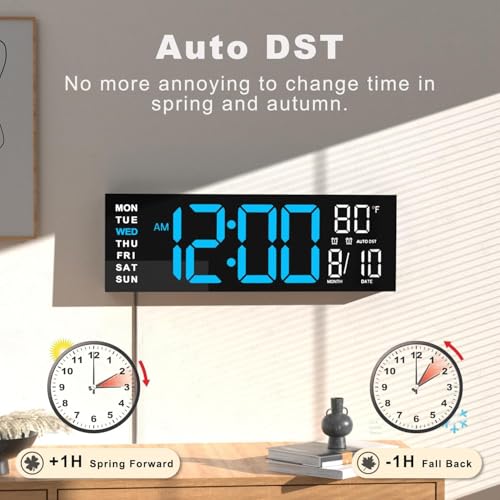 Image of JALL 16 inch Large Digital Wall Mount Clock, Count Down Timer, Alarm, Big LED, RGB Color, DST, Temperature for Living Room Classroom Desk, Xmas, Birthday Gift for Senior Mom Dad (Blue White, 16 inches)