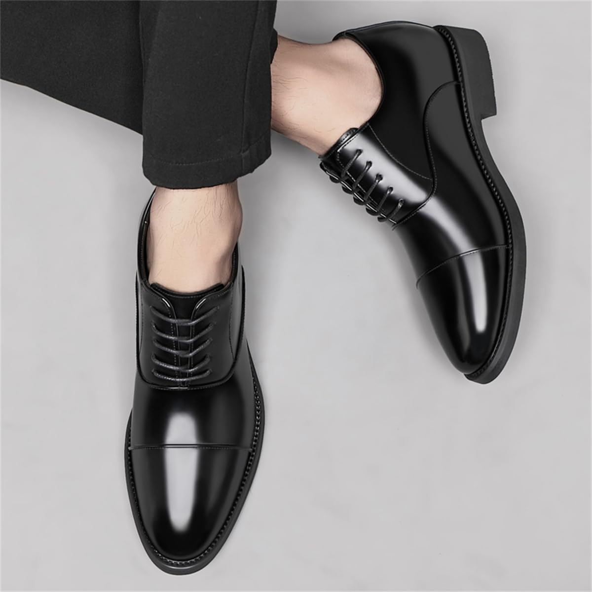 VIBLiSS Scarpe da Uomo con Rialzo in Pelle, Scarpe Stringate Che Aumentano L'altezza per Matrimoni Aziendali Maschili