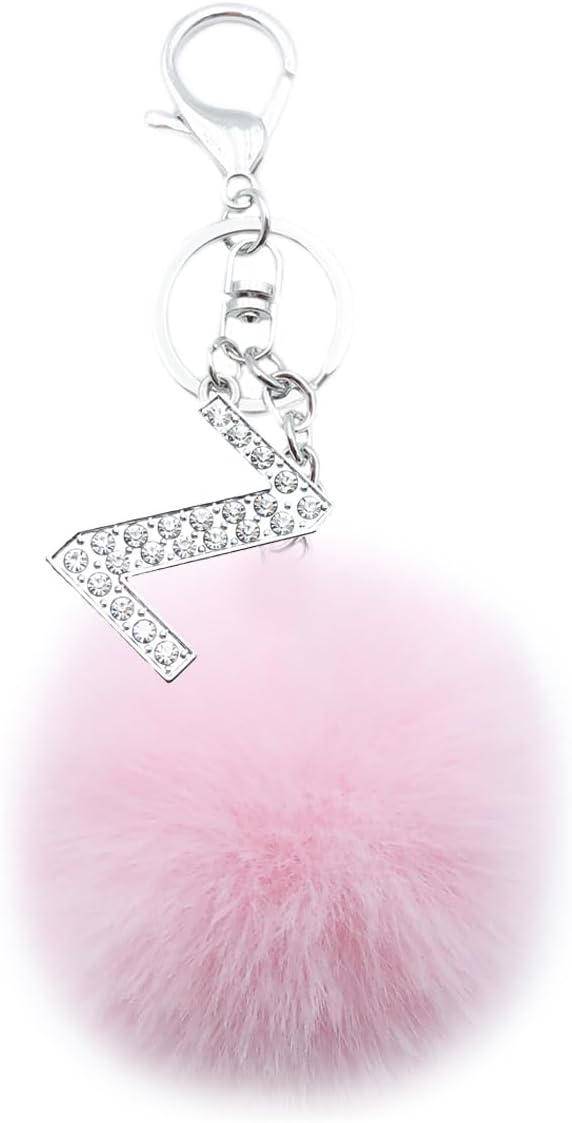 Xsclpomddy Pom Poms Portachiavi artificiale morbido pelo di coniglio con lettera iniziale dorata A-Z per borsa, Pink Z, 8cm
