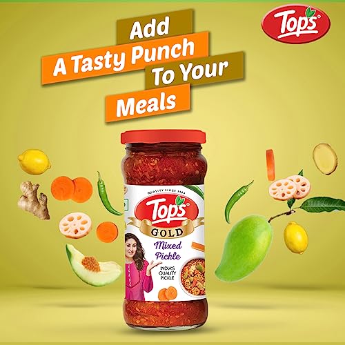 Image of TOPS Gold Mango Pickle - 375 gm Glass Bottle | Prepared with the goodness of Mustard Oil | Handpicked ingredients.