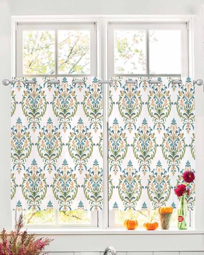 Vintage Abstract Sheer Curtains 39 Inch Length 2 Panels Set