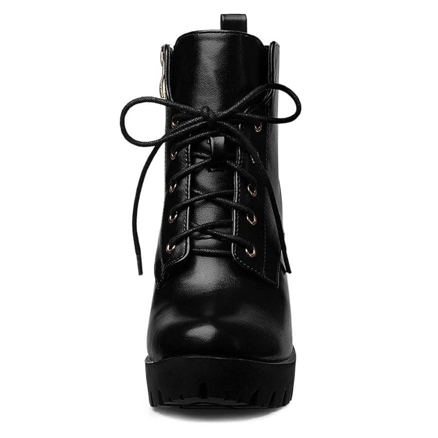 靴 Round Shaped Boots Amazon.com | Allegra K Women's Round Toe Chunky Heel Lace Up