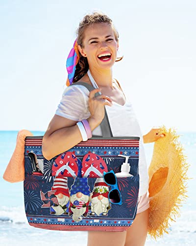Mesh Beach Bag Tote Bags Patriotic Gnomes American Flag Pinwheel Storage Bags For Swim Pool Travel Cartoon Theme Fireworks #TOP1