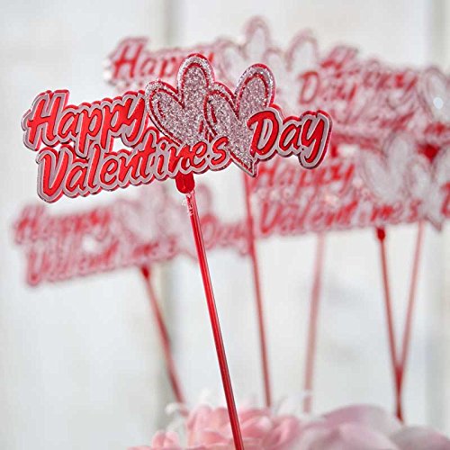 Pack of 12 Happy Valentine's Day Plastic Hearts Floral Stems - Sweet and Romantic Red and Glitter Heart Pick Decorations for Bouquets, Wreaths, Roses, and Flower Arrangements (11