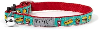 The Worthy Dog Food Fest Adjustable Nylon Strip Cat Collar, Safe Snap Clasp with Bell - One Size, Turquoise