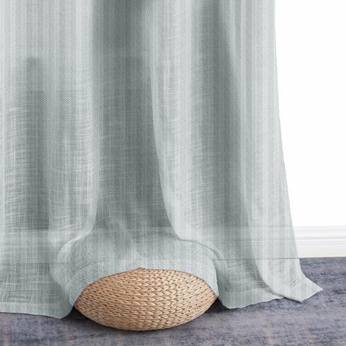 Image of Story@Home Curtains 8 Feet Long Set of 1 | Herringbone Printed | Semi Transparent Net Curtain | Sheer Curtains | Semi Long Door Curtain for Living Room | (118 X 242 Cm, Grey) | Perfect for Home Decor