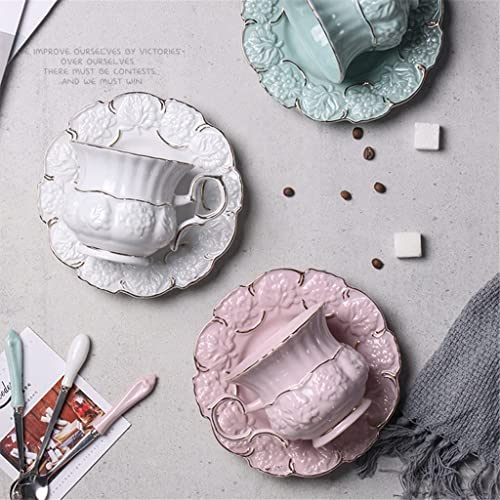 BJH Juego de Taza de café de cerámica Rosa, Taza de té Dorada con Flores, Taza de Porcelana, vajilla de Cocina - Imagen 5