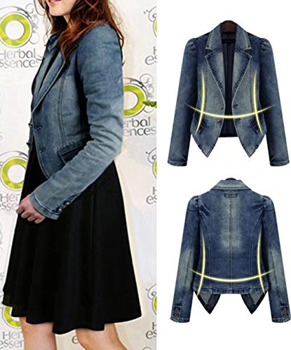 Paodikuai Women Long Sleeve Slim Fit Dressy Short Denim Jackets (Blue, 1X) #TOP3