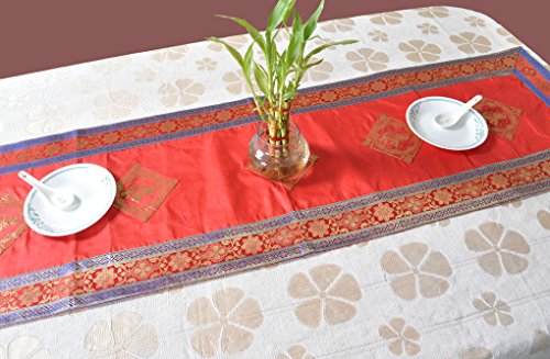 Lalhaveli Elephant Work Designer Silk Table Runner 60 X 16 Inches #TOP1