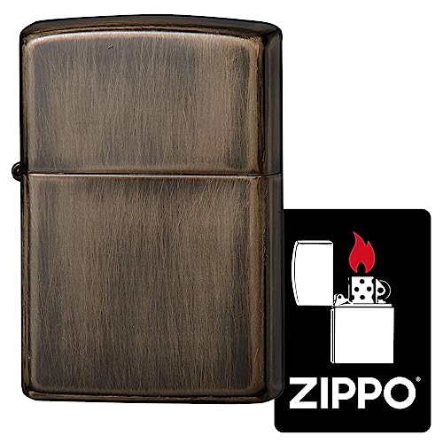 ジッポー(Zippo) ライター 防風 真鍮製 両面加工 ユーズドペイント 特製ステッカー付き ブラウン 2UD-BW