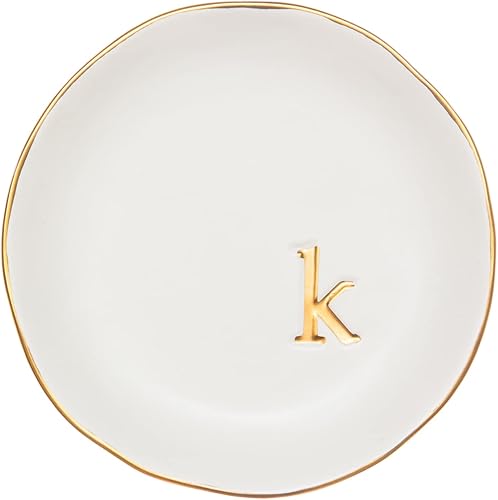 COLLECTIVE HOME - Ceramic Jewelry Tray, Decorative Trinket Dish for Rings Earrings Necklaces Bracelet Watch Keys, Birthday Mother's Day Christmas Gift for Women, 4.75", White Surface (K)
