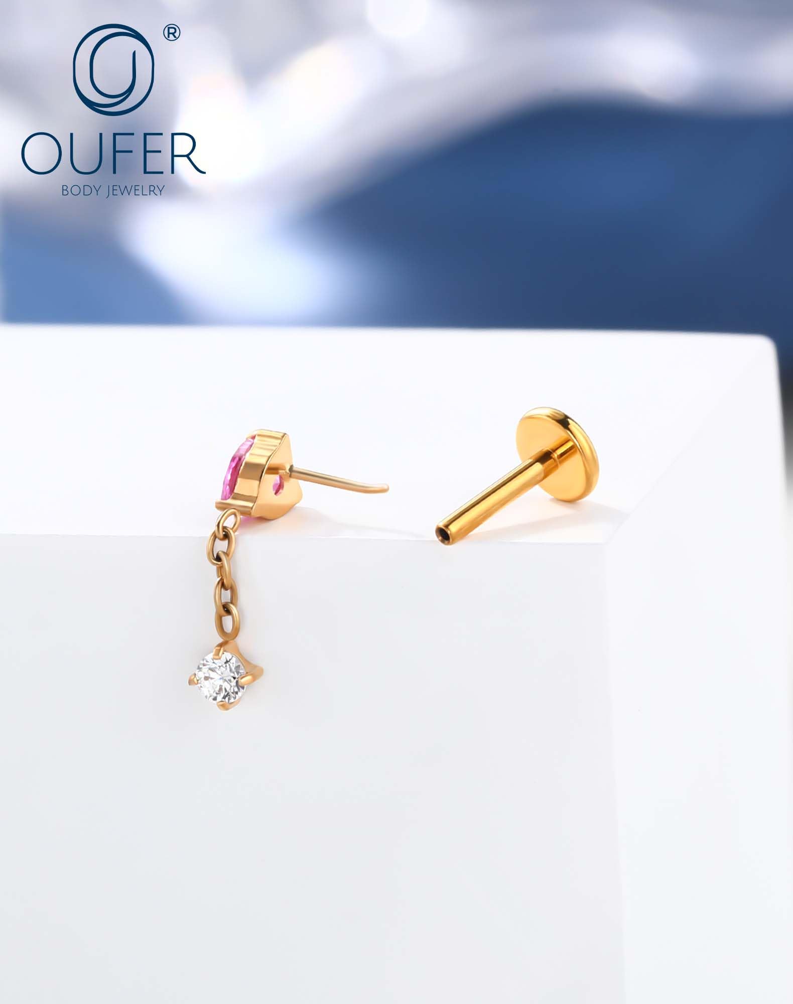 OUFER Body Piercing Labret Stud: 18G Threadless Titanium Heart CZ Labret Piercing Jewelry for Women 6mm Bar Gold/Silver Cartilage Tragus Helix Earring Lip Piercings — view 4