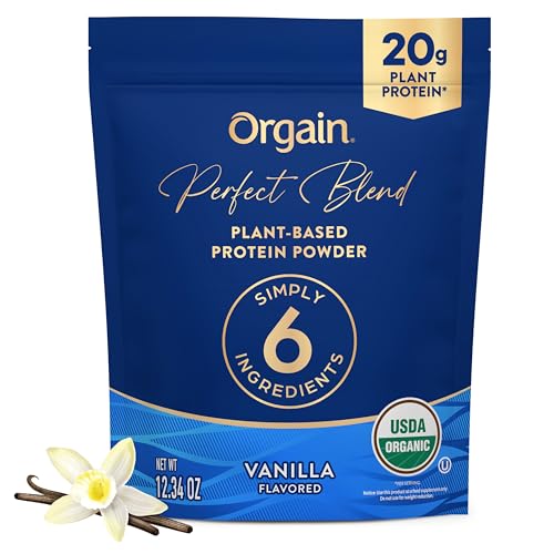Image of Orgain Organic Vegan Perfect Blend Protein Powder, 20g Clean Plant Protein, 6 Ingredients, <1g Sugar, Gluten Free, Non-GMO; No Artificial Flavors, Stevia Extract, Dairy or Soy Ingredients- Vanilla
