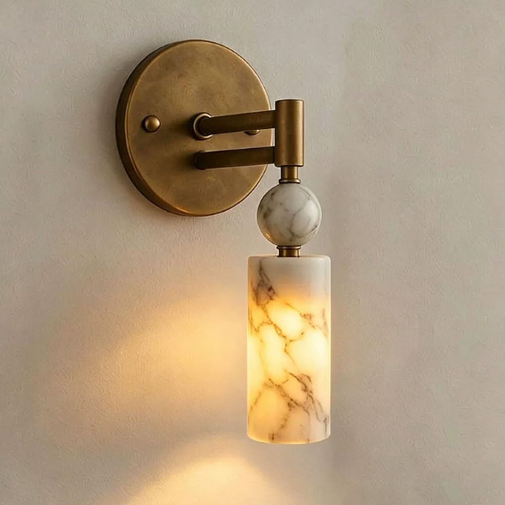 KXKLGWHN G9 Light Source Alabaster Wall Sconce, Medieval Industrial Style Marble Wall Light, Hard Wire Connection Wall Lamp, Bedside Living Room Corridor Decorative Lighting Fixtures.