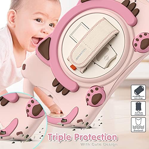 BRAECN Kids Case for iPad Mini 5/4/3/2/1, Silicone Shockproof Protective Boy Girl Cute Cover with Pencil Holder, Handle Grip, Hand Strap, Kickstand, Shoulder Strap for Apple iPad Mini 7.9 Inch - Pink