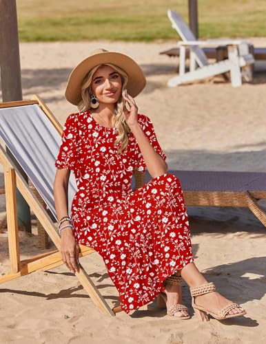 Image of Zeagoo Womens Summer Dresses 2026 Casual Midi Dress Flowy Sundress Ruffle Short Sleeve Tiered Dresses A Line Boho Dress