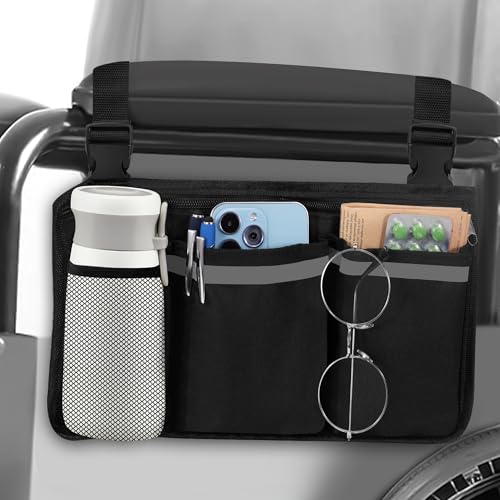 Sac pour Fauteuil Roulant étanche Sac de Rangement pour Fauteuils Roulants avec 5 Poches Sac de Fauteuil Roulant pour Déambulateurs Scooters Marcheurs Noir