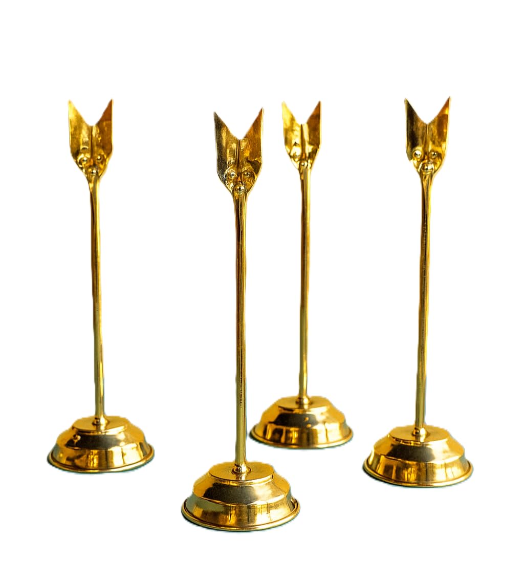 brass tirkathi stand set of 4-13.5 inch long traditional aarti stand | handcrafted brass religious decor for puja rituals