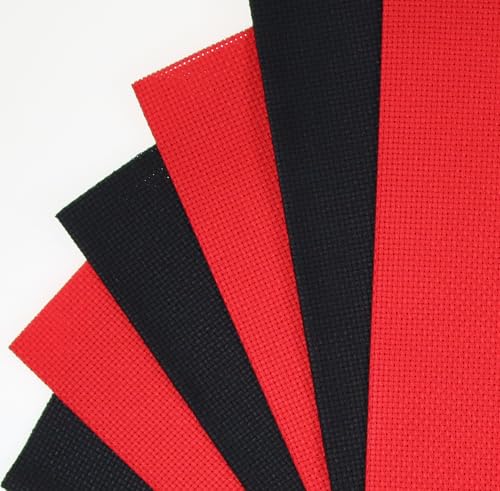 Image of KCS 6 pc of 12 inch x 18 inch(30cmx45cm) 14CT Counted Cotton Aida Cloth Cross Stitch Fabric (Red+Black)