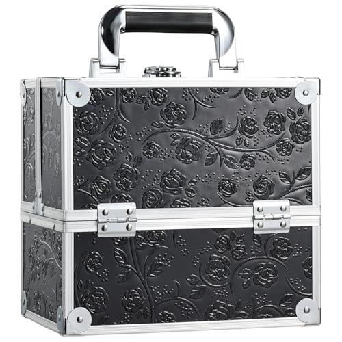 Makeup Train Case Makeup Organizer Box Portable Cosmetic Travel Case with Lock 4 Trays Aluminum Hard Vanity Box Make Up Artist Nail Beauty Storage Organizer Cosmetic Suitcase Bright Silver product thumbnail 10